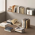 Open Books And Stacked Magazines On Wooden Shelf By Window Interior