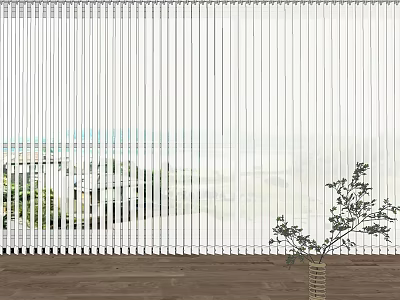 White Vertical Blinds With Ocean View And Indoor Plant Decoration 3d model