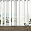 White Vertical Blinds With Ocean View And Indoor Plant Decoration