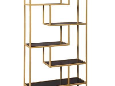 Stylish Gold Metal Frame Storage Shelf With Black Tiered Shelves For Home 3d model