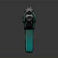 Turquoise And Silver Metallic Modern Pistol With Futuristic Design Features
