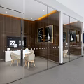 Modern Lounge Area Design With White Chairs Round Tables And Large Windows