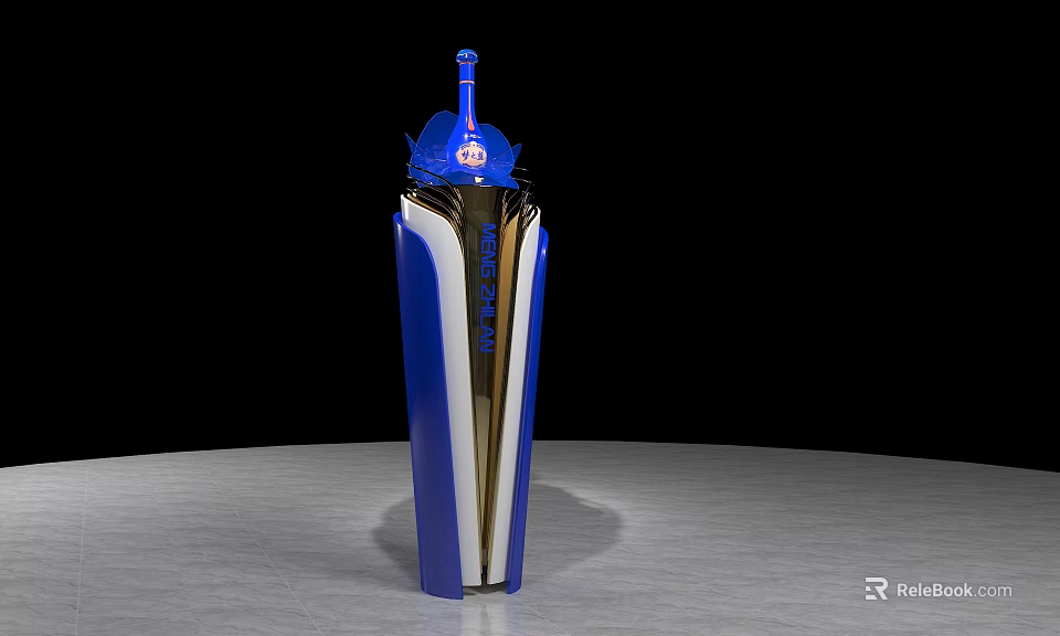 Modern Display Shelf Showcasing Blue And Silver World Best Trophy 3d model 