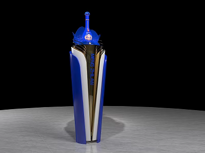 Modern Display Shelf Showcasing Blue And Silver World Best Trophy 3d model