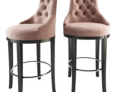 Light Pink Velvet Bar Stools With Tufted Backrest Black Wooden Legs And Metal Footrest 3d model