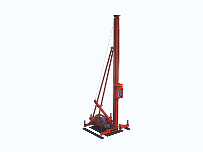 Red Functional Drilling Vehicle with High Drill Tower for Engineering Work and Stable Base 3d model
