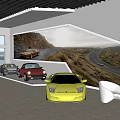 FWBK Automobile 4S Store Showroom With Glass Windows Red Sports Car And Fenced Area
