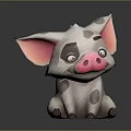 Cute 3D Cartoon Pig Game Movie Character With Gray Body Big Ears And Spots