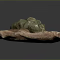 Green Organic Form Sculpture Carved From Stone With Brown Slate Base