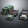Military Truck Models In Green And White With Cargo Beds And Canvas Covers