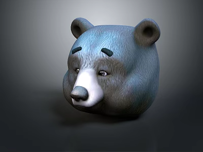Cartoon Style 3D Bear Head Model With Blue Gray Fur And Black Eyebrows 3d model