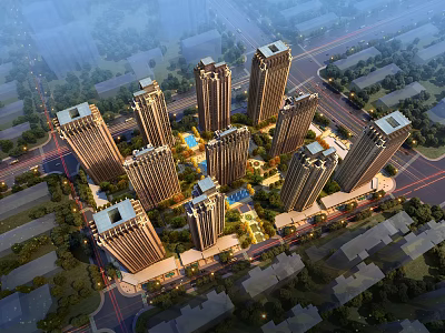 Aerial View Planning Of Urban Residential Area With High Rise Buildings Green Spaces And Roads 3d model