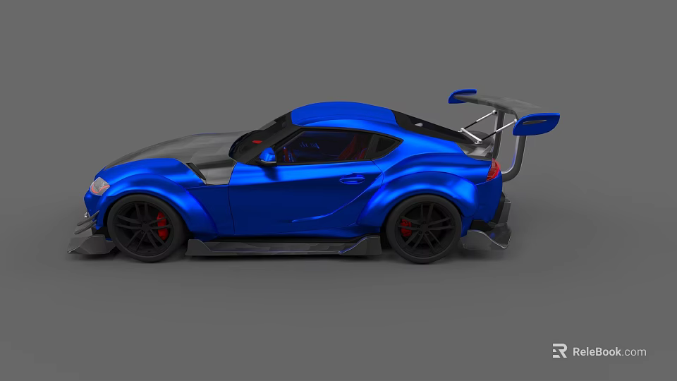 Blue Modified Sports Car With Sleek Body Rear Spoiler And Large Black Wheels 3d model 
