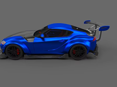 Blue Modified Sports Car With Sleek Body Rear Spoiler And Large Black Wheels 3d model