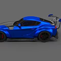 Blue Modified Sports Car With Sleek Body Rear Spoiler And Large Black Wheels