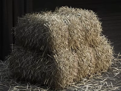 Stacked Dry Hay Bales In Rural Setting With Scattered Straw Around 3d model
