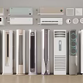 Various Types Of Modern Air Conditioners And Fans Featuring Wall Mounted And Standing Designs