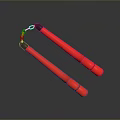 Red Nunchucks as Daily Life Supplies with Black Grip Handles and Chain Link