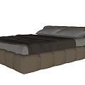 Modern Luxury Double Bed With Upholstered Leather Frame White Pillows And Brown Blanket