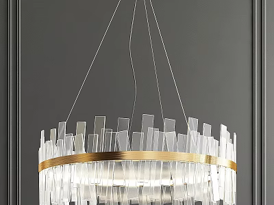 Modern Chandelier With Transparent Glass Strips And Gold Metal Ring For Interior Decoration 3d model