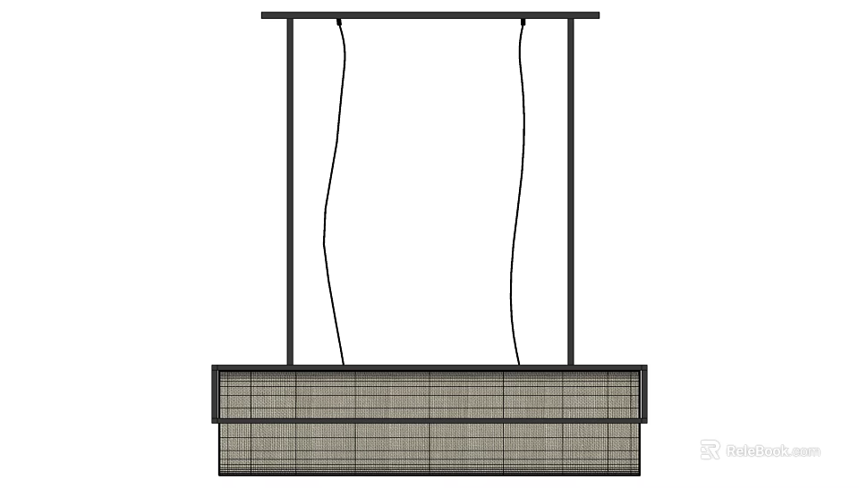 Modern Rectangular Chandelier With Grid Pattern Hanging From Ceiling Bar By Two Cords 3d model