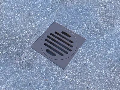 Gray Square Floor Drain with Small Stones Surface for Home Bathroom Use 3d model