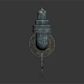 Steampunk Style Weapon With Wooden Handle Metal Gears And Red Blade Design