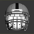 Silver Raiders Football Helmet With Black Stripe And Front Logo Design