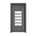 Gray Hinged Door With Rectangular Glass Panels And Vertical Metal Handle Design 3d model