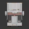 Black Cab Semi Truck With White Container Trailer On Reflective Surface