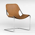 Modern Minimalist Leisure Chair With Brown Leather Upholstery And Silver Metal Frame