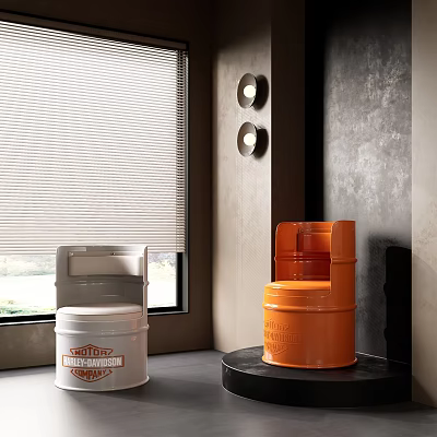 Modern Bathroom Interior With Blinds Wall Lights White And Orange Trash Bins 3d model