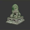 Traditional Stone Lion Statue With Intricate Carved Pedestal And Details