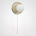 Modern Gold Base Wall Lamp With White Ball Shaped Glass Shade And Pull Chain