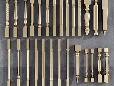 Golden Decorative Balusters With Various Designs For Railing Projects 3d model