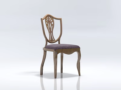 Elegant Traditional Wooden Accent Chair with Carved Backrest and Purple Cushion 3d model