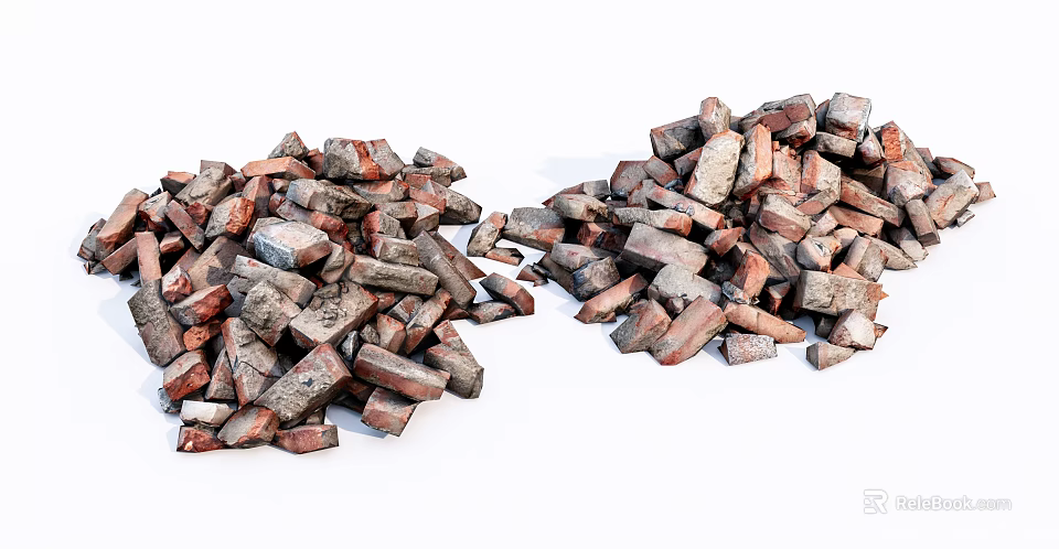 Weathered Red Bricks Stacked In Piles As Building Construction Material 3d model