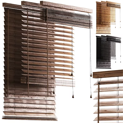 Modern Wooden Window Blinds With Various Styles And Natural Wood Tones 3d model