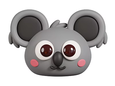 Cute Cartoon Koala Head with Big Round Eyes Pink Cheeks and Gray Ears 3d model