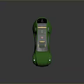 Futuristic Small Green Car With Yellow Wheels Transparent Roof Doors And Red Logo