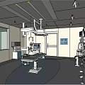 Modern Operating Room Interior With Surgical Table Lights And Medical Equipment
