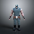 Muscular Man Wearing Blue Sleeveless Top Helmet White Skull Belt and Black Boots