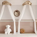 White Bed Canopy with Golden Crown Top White Teddy Bear Brown Wall and Mirror