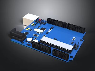 High Quality Electronic Circuit Board With Black Connectors And White Components 3d model
