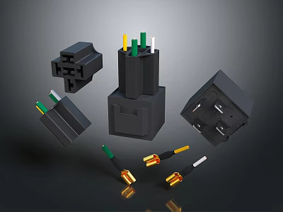 Electronic Electrical Components With Connectors Plugs Colored Pins Metal Terminals And Cable Assemblies 3d model