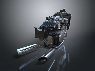 Industrial Mechanical Equipment With Dual Chrome Exhaust Pipes And Metal Structure Parts 3d model