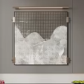 Gray Wall Decorative Art With Metal Frame Perforated Design And White Pattern Elements 3d model