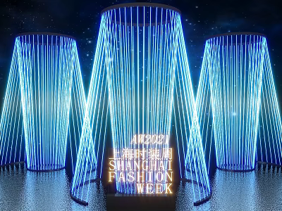 Stunning Shanghai Fashion Week 2023 Photo Spot With Blue Light Column Installations 3d model