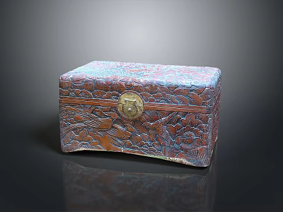Colorful Decorative Ornament Set With Carved Pattern Box And Golden Lock Design 3d model