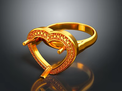Luxury Heart Shaped Golden Ring Inlaid With Sparkling Red Gemstones And Shiny Finish 3d model